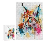 300 PCS Puzzle For Teenagerss Watercolor Bobcat Painting Jigsaw for Adults Relax Games Pattern Assembly Unique Gifts for Birthday And Christmas 300 PCS