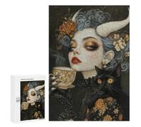 300 PCS Puzzle For Teenagerss Witchcore Tea Time with Black Cat Familiar Puzzles for Adults DIY Toys But Fun And Humorous Unique Gifts for Birthday And Christmas 300 PCS