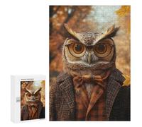 300 PCS Puzzles for Adults Autumnal Owl in Plaid Coat Jigsaw Puzzles for Adults Improve Memory Help The Brain Exercise Gifts for Friends And Family 300 PCS