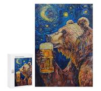 300 PCS Puzzles for Adults Beer Drinking Bear Art Print Jigsaw Puzzles for Adults Improve Memory Help The Brain Exercise Gifts for Friends And Family 300 PCS