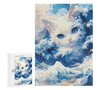 300 PCS Puzzles for Adults Blue Wave Cat Puzzle For Teenagerss Hand Speed Race Train Your Brain And Hands Addictive Toys to Cultivate Patience 300 PCS