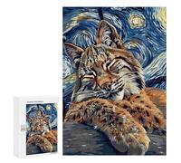 300 PCS Puzzles for Adults Bobcat in Starry Night Style Jigsaws for Adults Relax Games Presents for Women Birthday And Unique Gifts 300 PCS