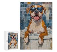 300 PCS Puzzles for Adults Chill Out Cool Dog in Tub Jigsaw Puzzles for Adults Improve Memory Help The Brain Exercise Gifts for Friends And Family 300 PCS