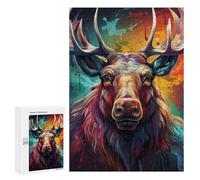 300 PCS Puzzles for Adults Colorful Moose Portrait-1 Jigsaws for Adults Relaxing Games Presents for Women Unique Gifts for Birthday And Christmas 300 PCS