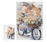 300 PCS Puzzles for Adults Cute Teddy Bears Riding Bicycle with Flowers Puzzle For Teenagerss Hand Speed Race Train Your Brain And Hands Addictive Toys to Cultivate Patience 300 PCS