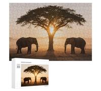 300 PCS Puzzles for Adults Elephants Under Tree at Sunset Adult Jigsaw Family Games Precision Cutting Unique Gifts for Birthday And Christmas 300 PCS