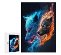 300 PCS Puzzles for Adults Flame And Ice Wolf Art Print Puzzle For Teenagers Birthday Present Difficult And Challenge Unique Birthday And Xmas Gifts 300 PCS