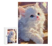 300 PCS Puzzles for Adults Fluffy White Cat with Blue Eyes Puzzle For Teenagers Birthday Present Difficult And Challenge Unique Birthday And Xmas Gifts 300 PCS
