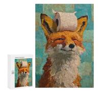 300 PCS Puzzles for Adults Fox with Toilet Paper on Head Jigsaw Puzzles for Adults Improve Memory Help The Brain Exercise Gifts for Friends And Family 300 PCS
