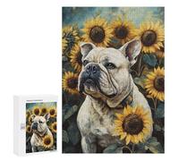 300 PCS Puzzles for Adults French Bulldog Sunflower Garden Jigsaw Puzzles for Adults Improve Memory Help The Brain Exercise Gifts for Friends And Family 300 PCS