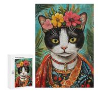 300 PCS Puzzles for Adults Frida Kahlo Cat Art Print Jigsaw Puzzles for Adults Improve Memory Help The Brain Exercise Gifts for Friends And Family 300 PCS