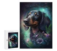 300 PCS Puzzles for Adults Galactic Dachshund with Flowers -4 Puzzle For Teenagerss Hand Speed Race Train Your Brain And Hands Addictive Toys to Cultivate Patience 300 PCS