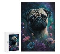300 PCS Puzzles for Adults Galactic Pug with Flowers -1 Puzzle For Teenagerss Hand Speed Race Train Your Brain And Hands Addictive Toys to Cultivate Patience 300 PCS