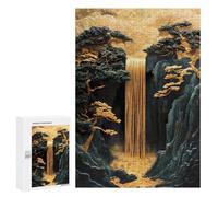 300 PCS Puzzles for Adults Golden Waterfall Bonsai Cherry Blossom Landscape Jigsaws for Adults Relax Games Presents for Women Birthday And Unique Gifts 300 PCS