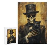300 PCS Puzzles for Adults Haunting Skeleton with Black Cat Art Print Jigsaw Puzzles for Adults Improve Memory Help The Brain Exercise Gifts for Friends And Family 300 PCS