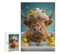 300 PCS Puzzles for Adults Highland Cow Bath Time with Ducks Puzzle For Teenagerss Hand Speed Race Train Your Brain And Hands Addictive Toys to Cultivate Patience 300 PCS