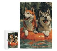 300 PCS Puzzles for Adults Husky Dogs Floating Tube Jigsaw Puzzles for Adults Improve Memory Help The Brain Exercise Gifts for Friends And Family 300 PCS