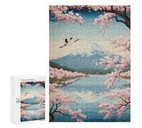 300 PCS Puzzles for Adults Mount Fuji Cherry Blossoms Crane Jigsaws for Adults Relax Games Presents for Women Birthday And Unique Gifts 300 PCS