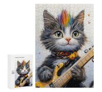 300 PCS Puzzles for Adults Rock Star Kitten with Guitar -1 Jigsaw Puzzles for Adults Improve Memory Help The Brain Exercise Gifts for Friends And Family 300 PCS