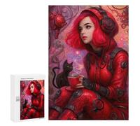 300 PCS Puzzles for Adults Steampunk Woman with Cat Puzzle For Teenagers Birthday Present Difficult And Challenge Unique Birthday And Xmas Gifts 300 PCS