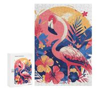 300 PCS Puzzles for Adults Stylized Flamingo with Tropical Floral Background Puzzle For Teenagerss Hand Speed Race Train Your Brain And Hands Addictive Toys to Cultivate Patience 300 PCS