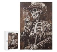300 PCS Puzzles for Adults Western Skeleton Smoking Art Print Jigsaw Puzzles for Adults Improve Memory Help The Brain Exercise Gifts for Friends And Family 300 PCS