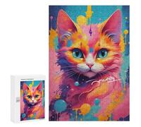 300 PCS Puzzles for Teenagers Colorful Abstract Cat Art Print-7 Jigsaw Puzzles for Teenagers Staycation Kill Time Help The Brain Exercise Family Fun & Game Night 300 PCS
