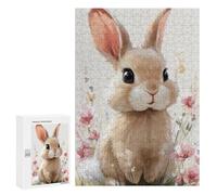 300 PCS Puzzles for Teenagers Floral Bunny Art Print -1 Jigsaw Puzzles for Teenagers Staycation Kill Time Help The Brain Exercise Family Fun & Game Night 300 PCS