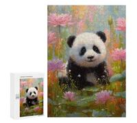 300 PCS Puzzles for Teenagers Panda in Lotus Pond Jigsaw Puzzles for Teenagers Staycation Kill Time Help The Brain Exercise Family Fun & Game Night 300 PCS