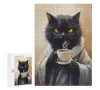 300 PCS Puzzles for Teenagers Steaming Hot Coffee Cat Jigsaw Puzzles for Teenagers Staycation Kill Time Help The Brain Exercise Family Fun & Game Night 300 PCS