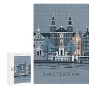 300 PCS Puzzles for Teenagerss Amsterdam Cityscape Puzzle for Adults Fun Games Staycation Kill Time Help The Brain Exercise 300 PCS