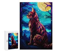`300 PCS Puzzles for Teenagerss Bengal Cat And Moonlight Puzzles for Adults Family Games Difficult Challenge Help The Brain Exercise 300 PCS
