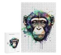 300 PCS Puzzles for Teenagerss Colorful Chimpanzee Portrait Art Print Puzzle for Adults Fun Games Staycation Kill Time Help The Brain Exercise 300 PCS