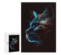 300 PCS Puzzles for Teenagerss Cosmic Cat Profile Puzzle for Adults Fun Games Staycation Kill Time Help The Brain Exercise 300 PCS