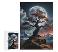 `300 PCS Puzzles for Teenagerss Japanese Bonsai Tree Moon Puzzles for Adults Family Games Difficult Challenge Help The Brain Exercise 300 PCS