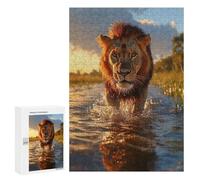 300 PCS Puzzles for Teenagerss Lion Walking Through Water Puzzle for Adults Fun Games Staycation Kill Time Help The Brain Exercise 300 PCS