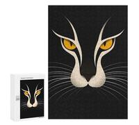 `300 PCS Puzzles for Teenagerss Minimalist Cat Vector Portrait with Golden Eyes Puzzles for Adults Family Games Difficult Challenge Help The Brain Exercise 300 PCS