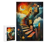 `300 PCS Puzzles for Teenagerss Modern Cubism Stairway Puzzles for Adults Family Games Difficult Challenge Help The Brain Exercise 300 PCS