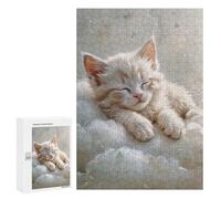 `300 PCS Puzzles for Teenagerss Sleeping White Kitten on Clouds Puzzles for Adults Family Games Difficult Challenge Help The Brain Exercise 300 PCS