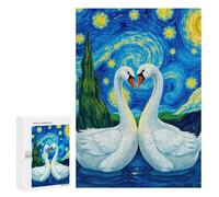 `300 PCS Puzzles for Teenagerss Swans Under Starry Night Puzzles for Adults Family Games Difficult Challenge Help The Brain Exercise 300 PCS