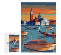 `300 PCS Puzzles for Teenagerss Venice Gondola Sunset Puzzles for Adults Family Games Difficult Challenge Help The Brain Exercise 300 PCS