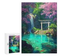 `300 PCS Puzzles for Teenagerss Waterfall Shrine Cherry Blossom Puzzles for Adults Family Games Difficult Challenge Help The Brain Exercise 300 PCS