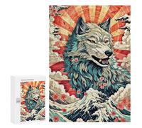 `300 PCS Puzzles for Teenagerss Wolf Japan Wave Retro Puzzles for Adults Family Games Difficult Challenge Help The Brain Exercise 300 PCS
