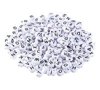 300 Pcs Round Letter Beads,Mix Alphabet Beads A-Z,for Jewellery,for Handicraft Work Gifts,for Making Necklaces DIY Projects Friendship,for Bracelet Making Kits,White,4mm*7mm