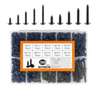 300 Pcs Self Tapping Screws Metal, M3 M4 Black Cross Wood Screws Assortment, Wafer Head Flat Head Self Drilling Screw for Sheet Metal Plastic Wood Machine Screw Fasteners