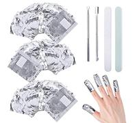 300 Pcs Super thin Foil Nail Wraps Remover, Nail Polish Remover Foil Wrap with Cuticle Pusher, Aluminium Nail Polish Remover, Nail file & Nail Buffer Block, shellac removal kit-NO Acetone(Slivery)