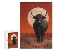 300 PCS Teenager Puzzles Black Bull Under Full Moon Jigsaw Puzzles for Teenagers Difficult Hard Every Piece Is Unique - Birthday Present, Gifts, 300 PCS