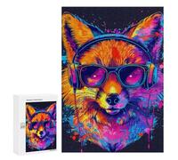 300 PCS Teenager Puzzles Colorful Fox Headphones Art Print Jigsaw Puzzles for Teenagers Difficult Hard Every Piece Is Unique - Birthday Present, Gifts, 300 PCS