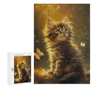 300 PCS Teenager Puzzles Golden Fluffy Kitten with Butterflies Jigsaw Puzzles for Teenagers Difficult Hard Every Piece Is Unique - Birthday Present, Gifts, 300 PCS