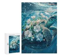 300 PCS Teenager Puzzles Oceanic Serenity Turtle with Flowers Jigsaw Puzzles for Teenagers Difficult Hard Every Piece Is Unique - Birthday Present, Gifts, 300 PCS